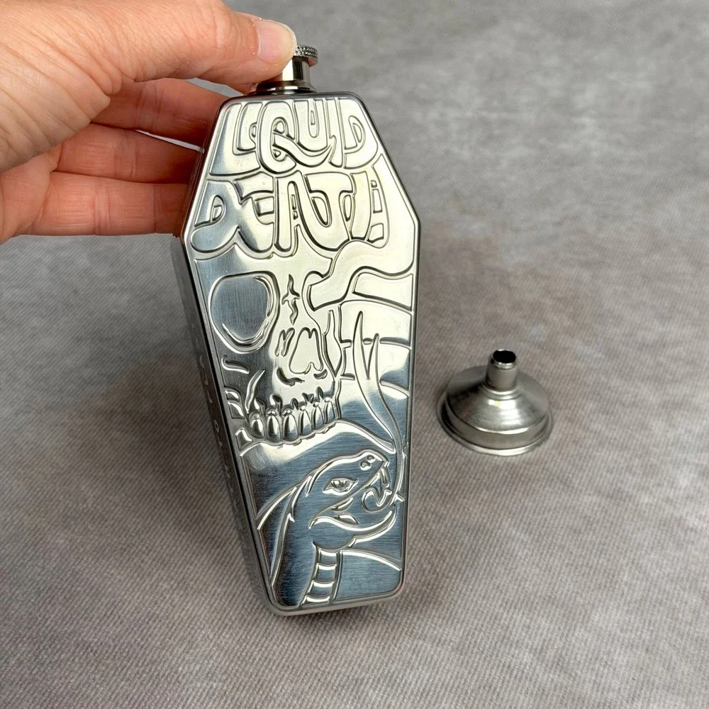 Liquid Death Coffin Flask Stainless Steel Murder Your Thirst Skull Snake w Box